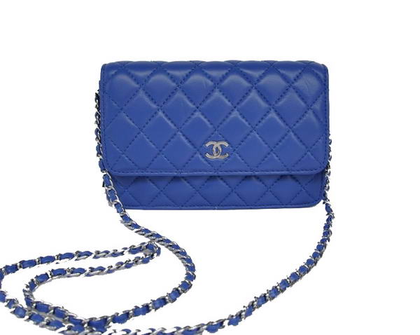 Best Chanel Lambskin Flap Bag A33814 Blue With Silver Hardware On Sale